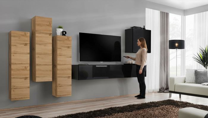 Wohnwand Wandschrank tv Möbel Wohnzimmer Einrichtung TV Ständer Modern Schwarz