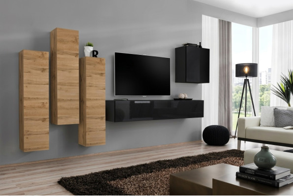 Wohnwand Wandschrank tv Möbel Wohnzimmer Einrichtung TV Ständer Modern Schwarz