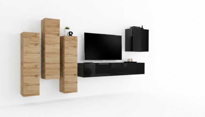 Wohnwand Wandschrank tv Möbel Wohnzimmer Einrichtung TV Ständer Modern Schwarz