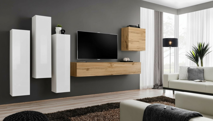 Modern TV Ständer Holz Wohnzimmer Möbel Braun Wandschrank Neu Wohnwand