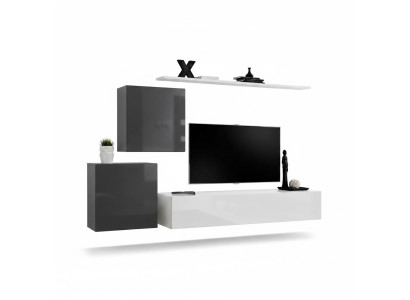 Wohnwand Wohnzimmer Set 4tlg Stil Modern Lowboard Wandregal Weiß Wandschrank