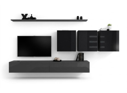 Wohnwand Grau Komplett 7tlg Designer Holzmöbel Sideboard Wandschrank Wand Regal