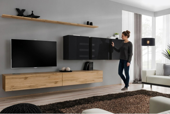 Design Wohnwand Braun Sideboard TV-Ständer Wandschrank Wohnzimmermöbel Komplett