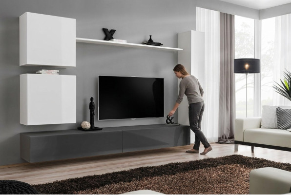 Wohnwand Wandschrank Stil Modern Einrichtung Designer Weiß Regal TV Sideboard