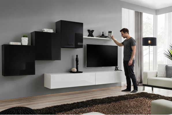 Komplett Designer Wohnzimmer 3x Wandschränke Weiß Sideboard 6tlg. Wohnwand Neu