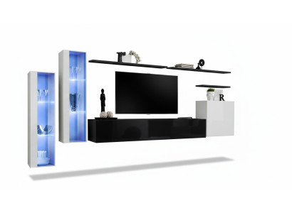 Wohnzimmer Schwarz Set Wandschrank Vitrine Luxus Wohnwände TV-Ständer Design Neu
