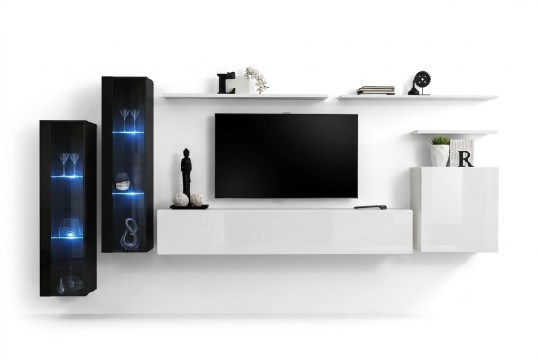 Design Weiß Wandschrank Wandregal TV-Ständer Luxus Wohnzimmer Vitrine Neu