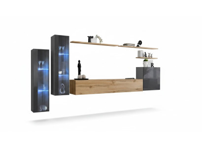 Wohnzimmer Set Wohnwand Braun Luxus Wandschrank TV-Ständer Komplett Sideboard