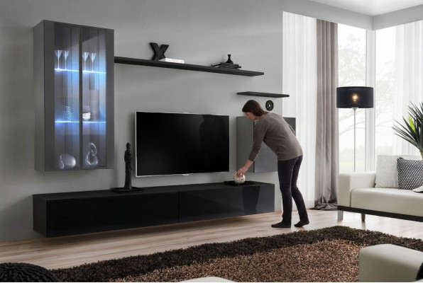 Garnitur rtv Set 7tlg. Wohnwand TV Sideboard Vitrine Hänge Schrank Design Neu