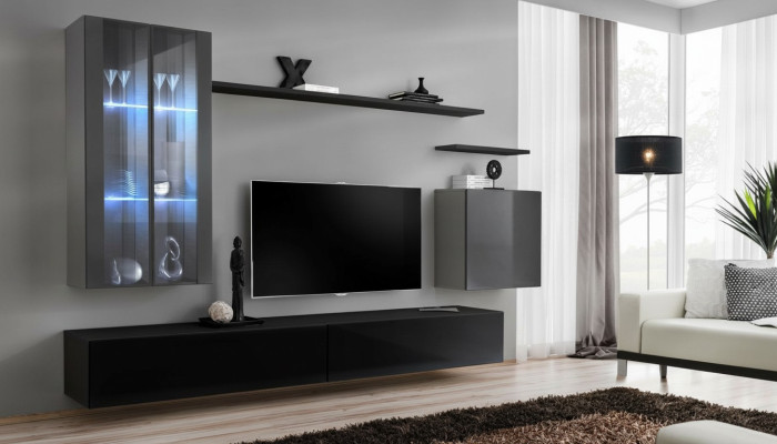 Garnitur rtv Set 7tlg. Wohnwand TV Sideboard Vitrine Hänge Schrank Design Neu