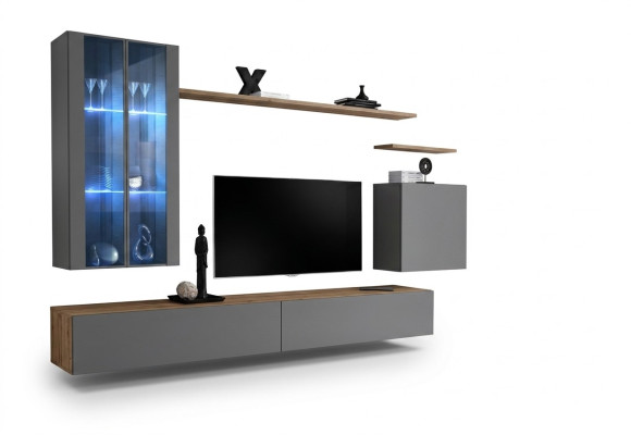 Garnitur rtv Set 7tlg. Wohnwand TV Sideboard Vitrine Hänge Schrank Design Neu