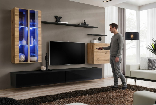 Wohnwand Holzmöbel Schwarz TV-Ständer Sideboard Wandschrank Holzmöbel Neu