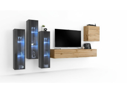 Wohnzimmer Wohnwand Holz Luxus Garnitur Einrichtung neu Stil Modern Luxus Braun