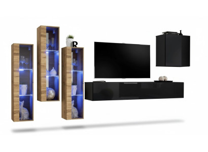 Wohnwand Möbel Wohnzimmer Luxus Hochglanz TV Ständer Schwarz Holz Komplett Neu