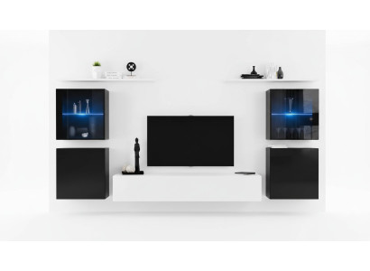 Wohnwand Weiß Wandregale TV Ständer Komplett Sideboard Hochglanz Einrichtung