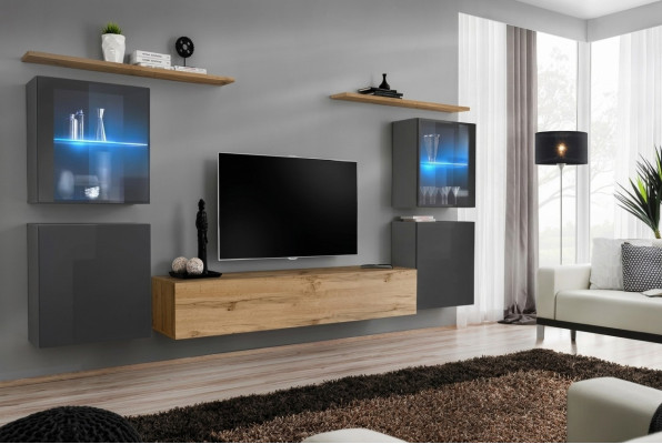 Designer Braun Wohnwand Wand Regale Schrank Wohnzimmer Holz Möbel Stil Modern
