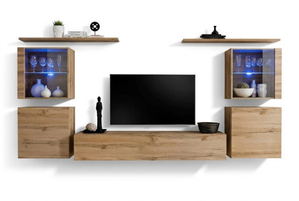 Wohnwand Luxus Set 7tlg. Wohnzimmer Wand Schrank Wandregale Holz Möbel Gruppe