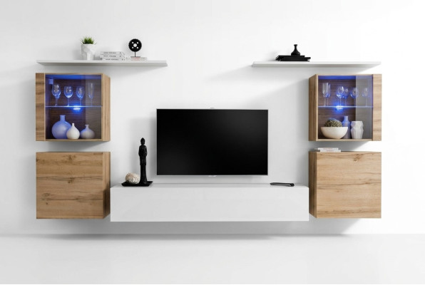 Luxus Weiß Wohnwand Wohnzimmer Designer Gruppe Modern Möbel TV Ständer
