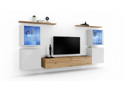 Komplett Braun TV-Ständer Set 4 tlg Designer Wohnzimmermöbel Wand Regale Möbel