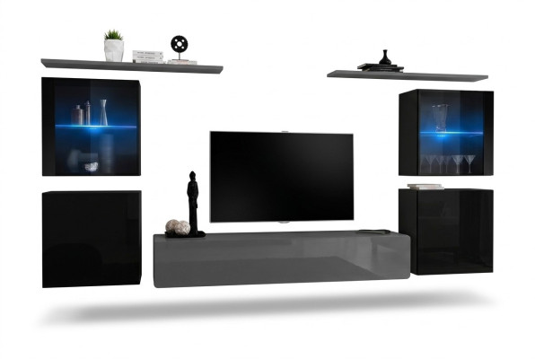 Wohnzimmermöbel Set 7 tlg Designer Luxus Grau Sideboard Wohnwand Neu