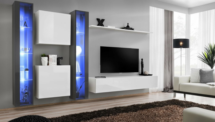 Wohnwand Komplett Set 6tlg Hänge Vitrine Wohnzimmermöbel Wandschrank