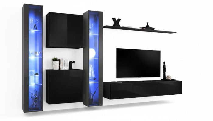 Holzmöbel Komplett Wohnwand Set Wand Schrank Luxus Vitrine Einrichtung