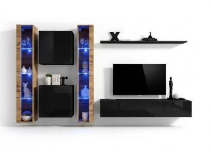 Wohnwand Wandschrank Modern Design TV-Ständer Schwarz Wohnzimmermöbel Komplett