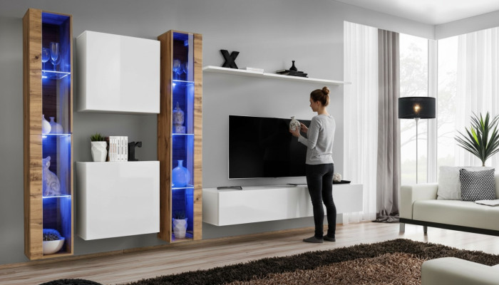 Weiß TV-Ständer Wohnwand Wandschrank Design Wohnzimmermöbel Luxus Sideboard