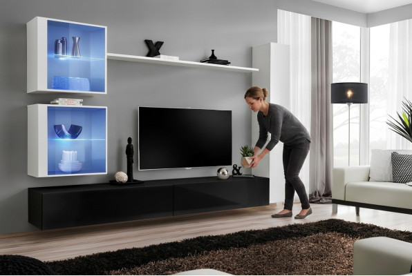 Wohnwand Set Weiß Wandschrank Komplett TV-Ständer Wand Regal Wohnzimmermöbel