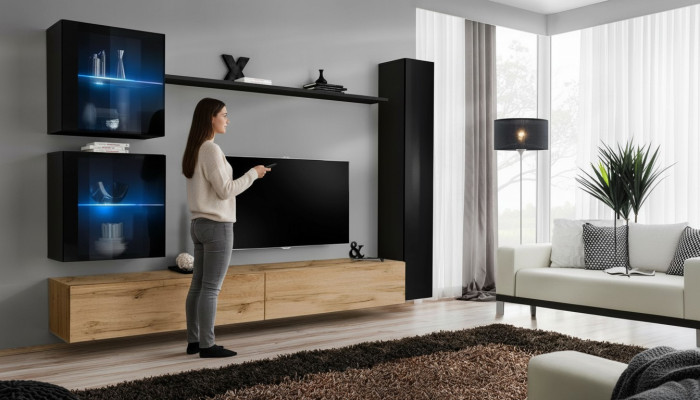 Luxus Schwarz 3x Wand Schrank Wohnwand TV Ständer Modern Design Set 6tlg Neu