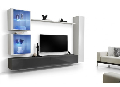 Weiß Wohnwand Wohnzimmer Set TV-Ständer Designer Möbel Wand Schrank Sideboard