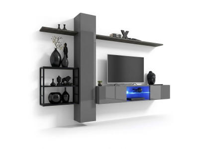 Wohnzimmermöbel Wohnwand 270 cm Wandschrank Einrichtung Grau Luxus Wand Regale