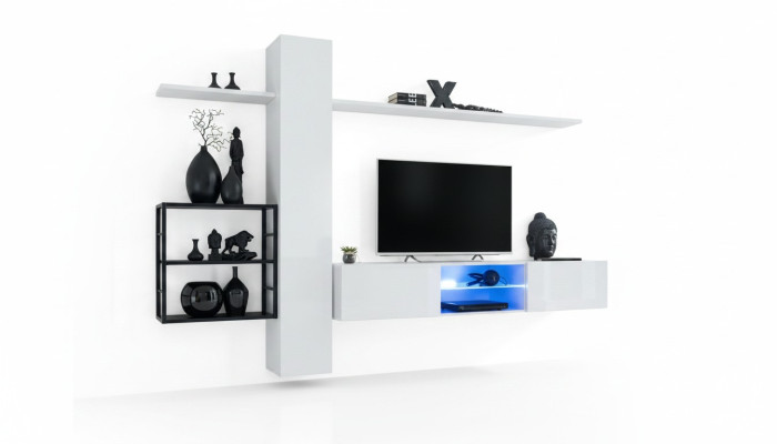 Wohnwand Möbel Einrichtung 270 cm Wandschrank Weiß Wand Regale Einrichtung