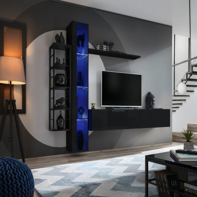 Wohnwand Schwarz Designer TV-Ständer Wohnzimmermöbel Möbel Komplette Sideboard
