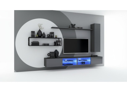 Grau Komplett Wohnwand Wohnzimmermöbel Luxus Wandschrank Wand Regale Neu