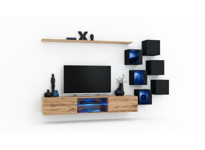 Wohnwand Braun Regale Sideboard Wand Schrank Luxus Neu TV-Ständer Holzmöbel