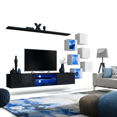 Modern Komplett Wohnwand Wand Regale Luxus Designer Set Wohnzimmermöbel