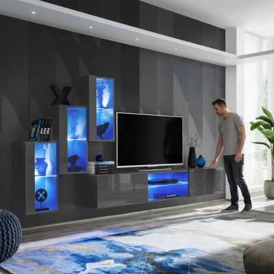 Garnitur Set 4tlg Wohnwand Luxus Designer Sideboard TV-Ständer Holzmöbel