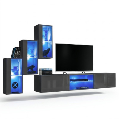 Garnitur Set 4tlg Wohnwand Luxus Designer Sideboard TV-Ständer Holzmöbel
