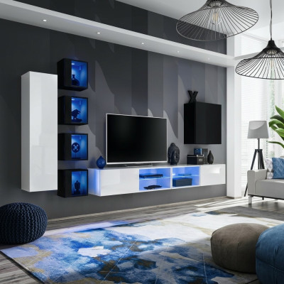 Wohnzimmer Komplett Set 7tlg Luxus Wohnwand 6x Wandschrank TV-Ständer Möbel