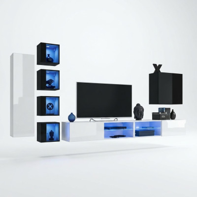Wohnzimmer Komplett Set 7tlg Luxus Wohnwand 6x Wandschrank TV-Ständer Möbel