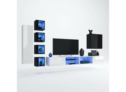 Wohnzimmer Komplett Set 7tlg Luxus Wohnwand 6x Wandschrank TV-Ständer Möbel