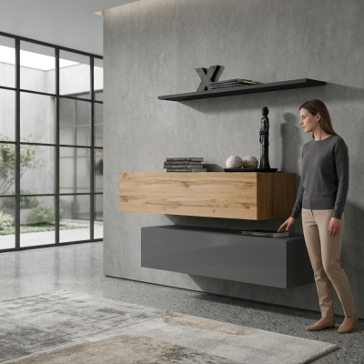 Wohnzimmer Wohnwand Set 3tlg Gruppe Garnitur Schrank Holz Möbel Wand Regal
