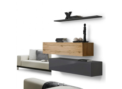 Wohnzimmer Wohnwand Set 3tlg Gruppe Garnitur Schrank Holz Möbel Wand Regal