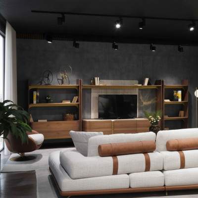 Luxus Wohnwand Design Wohnzimmer Garnitur Möbel Braun Holz Bücherregal Regale
