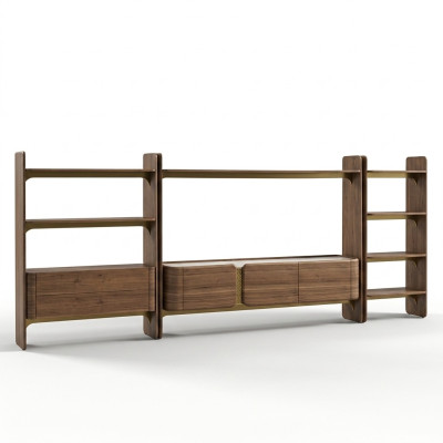 Luxus Wohnwand Design Wohnzimmer Garnitur Möbel Braun Holz Bücherregal Regale