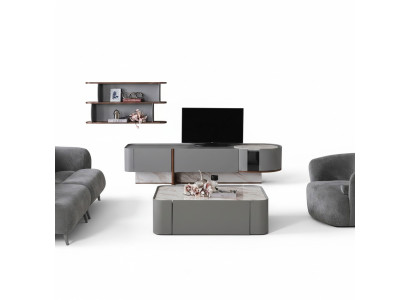 Wohnwand Set Holz Einrichtung Luxus Wohnzimmer TV-Ständer Design Wandregal
