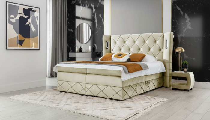 Beiges Chesterfield Polsterbett Schlafzimmer Nachttische Luxus Möbel