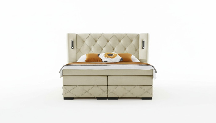 Beiges Chesterfield Polsterbett Schlafzimmer Nachttische Luxus Möbel