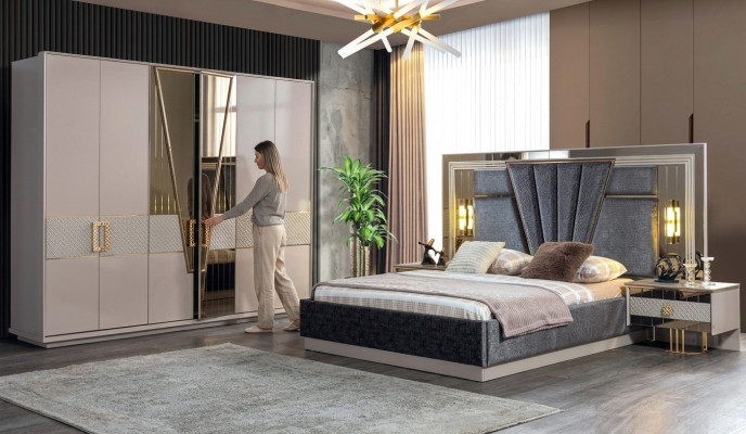 Moderne Schlafzimmer Set Design Einrichtung Neu Möbel Bett mit 2x Nachttische